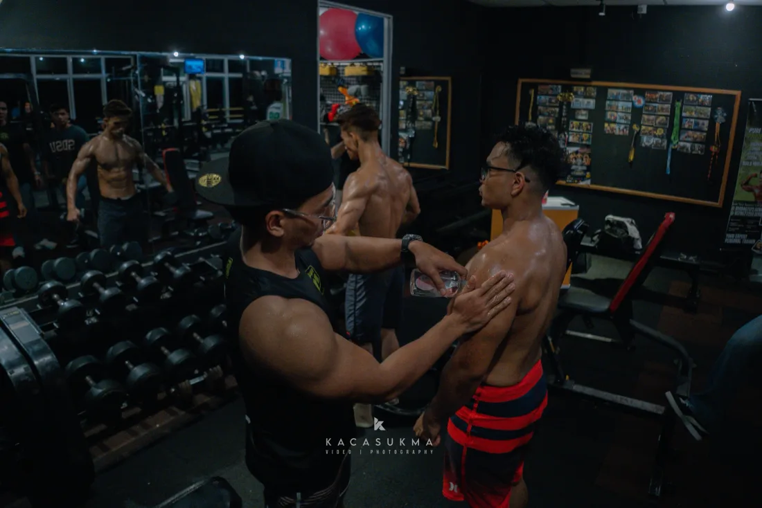 Athletes preparing together backstage